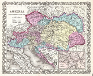 1855, Colton Map of Austria, Hungary and the Czech Republic, topography, cartography 1855, Colton Map of Austria, Hungary and the Czech Republic, topography, cartography