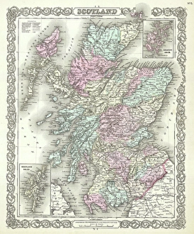 1855, Colton Map of Scotland, topography, cartography, geography, land, illustration 1855, Colton Map of Scotland, topography, cartography, geography, land, illustration