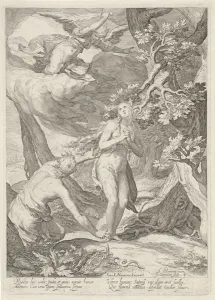 Adam and Eve are expelled by the angel with the flaming sword of the Earthly Paradise Adam and Eve are expelled by the angel with the flaming sword of the Earthly Paradise