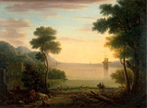 Classical Landscape with Figures and Animals: Sunset Signed and dated in paint, lower left Classical Landscape with Figures and Animals: Sunset Signed and dated in paint, lower left