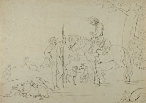 Drawings Prints, Drawing, Medieval Hunting Scene, Artist, Former Attribution, Franz Pforr Drawings Prints, Drawing, Medieval Hunting Scene, Artist, Former Attribution, Franz Pforr