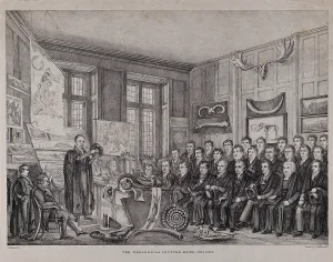 Drawings Prints, Print, Geological Lecture Room, Oxford, Dr., William, Buckland, Lecturing Drawings Prints, Print, Geological Lecture Room, Oxford, Dr., William, Buckland, Lecturing
