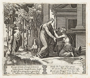 Drawings Prints, Print, Juno, standing left, sends away, Psyche, kneels before, Story Drawings Prints, Print, Juno, standing left, sends away, Psyche, kneels before, Story