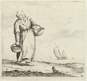 Dune landscape with a woman carrying two baskets, Gillis van Scheyndel I, Jan Porcellis Dune landscape with a woman carrying two baskets, Gillis van Scheyndel I, Jan Porcellis