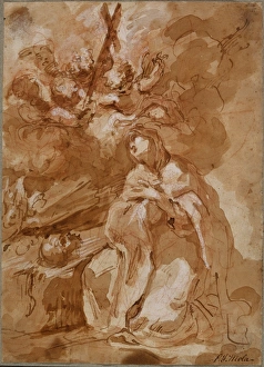 A Female Saint Contemplating a Crucifix A Female Saint Contemplating a Crucifix