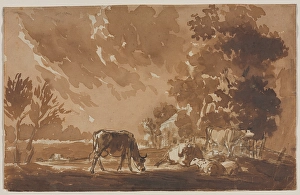 Landscape Cattle recto verso second last third 1800s Landscape Cattle recto verso second last third 1800s