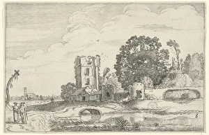 Landscape with the tower of the Huis ter Kleef in Haarlem, The Netherlands, print maker Landscape with the tower of the Huis ter Kleef in Haarlem, The Netherlands, print maker