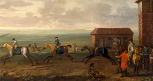 Lord Portmore Watching Racehorses at Exercise on Newmarket Heath Signed, lower center Lord Portmore Watching Racehorses at Exercise on Newmarket Heath Signed, lower center