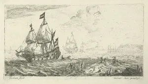 Ships before coast, print maker: Anonymous, Reinier Nooms attributed to, Pierre Drevet Ships before coast, print maker: Anonymous, Reinier Nooms attributed to, Pierre Drevet