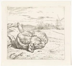 Sleeping dog with windmill in the background, Wouter Johannes van Troostwijk, 1792 - 1810 Sleeping dog with windmill in the background, Wouter Johannes van Troostwijk, 1792 - 1810