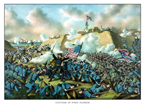 Digitally restored Civil War print depicting the Union Army's capture of Fort Fisher Digitally restored Civil War print depicting the Union Army's capture of Fort Fisher