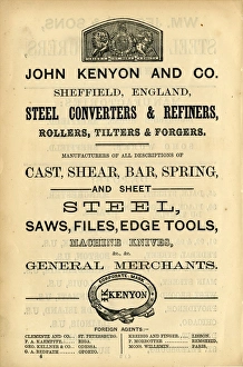 Advertisement for John Kenyon and Co., Steel Converters and Refiners, General Merchants Advertisement for John Kenyon and Co., Steel Converters and Refiners, General Merchants