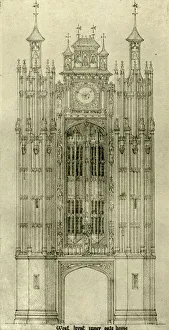 Architectural drawing: west front inner gate house, 1833-1834, (1906). Creator: AWN Pugin Architectural drawing: west front inner gate house, 1833-1834, (1906). Creator: AWN Pugin