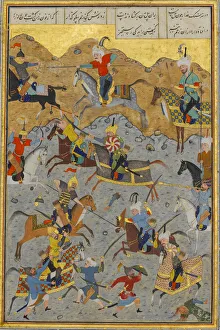 Battle between Alexander and Darius, Folio from a Khamsa (Quintet)..., A.H. 931/A.D Battle between Alexander and Darius, Folio from a Khamsa (Quintet)..., A.H. 931/A.D