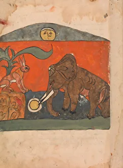 The Clever Hare with the King of the Elephants at the Spring of the Moon..., 18th century The Clever Hare with the King of the Elephants at the Spring of the Moon..., 18th century