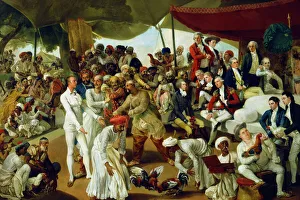'Colonel Mordaunt watching a cock fight at Lucknow', India, 1790. Artist: Johan Zoffany 'Colonel Mordaunt watching a cock fight at Lucknow', India, 1790. Artist: Johan Zoffany