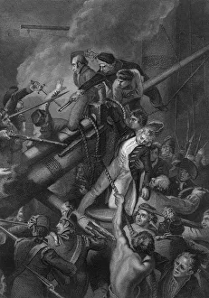 The death of Captain Faulknor, 1795 (c1857). Artist: J Rogers The death of Captain Faulknor, 1795 (c1857). Artist: J Rogers
