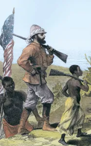 Henry Morton Stanley approaching Lake Tanganyika, Africa, 19th century. Artist: Unknown Henry Morton Stanley approaching Lake Tanganyika, Africa, 19th century. Artist: Unknown