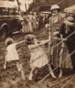 Princess Elizabeth and Princess Margaret pull their weight, 1930s (1935) Princess Elizabeth and Princess Margaret pull their weight, 1930s (1935)