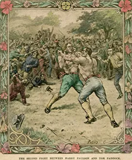 The second fight between Harry Paulson and Tom Paddock, 1851 (late 19th or early 20th century).Artist: Pugnis The second fight between Harry Paulson and Tom Paddock, 1851 (late 19th or early 20th century).Artist: Pugnis