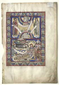 Single Leaf Excised from a Gospel Book: The Nativity (recto), c. 1190. Creator: Unknown Single Leaf Excised from a Gospel Book: The Nativity (recto), c. 1190. Creator: Unknown
